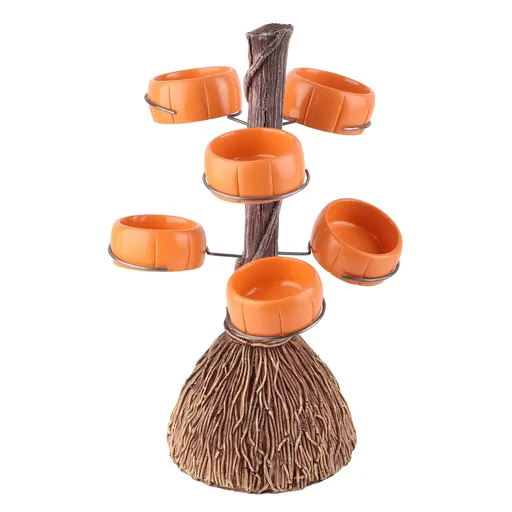 Snack Bowl Holder Halloween Pumpkin Snack Bowl Rack Witch Broom Decor Dessert Bowl Stand for Dining Table