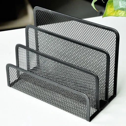 Desk Mail Organizer, Office Small Letter Sorter Desktop File Organizer Metal Mesh with 3 Vertical Upright Compartments