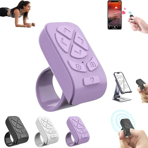 for TIK-Tok Remote Control Ring,Wireless Page Turner,Bluetooth Remote Control Ring Finger Scroller,Finger Clicker for Phone Scrolling, for Videos,Photos,Novels (Purple)