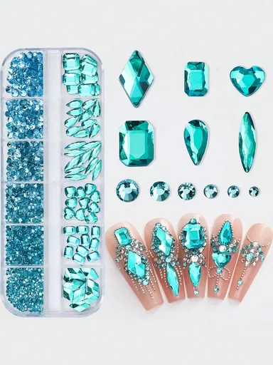 Multi Size Lake Blue Nail Rhinestones K9 Round Square Crystals Diamond Gem For Nail Art DIY Jewelry Crafts Accessories 12 Sizes Supplies Charms