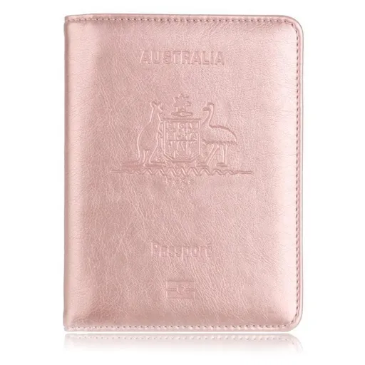 RFID Passport Holder Slim Leather Travel Wallet ID Card Cover Case for Men Women - Pink Gold