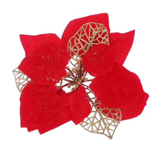 15Pcs Artificial Flowers for Decor Outdoor Red Glitter Powder