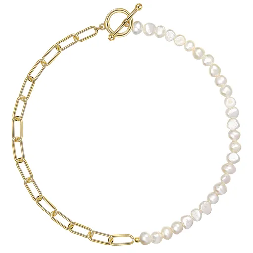 Pearl Necklace Vintage Chunky Link Chain Cultured Pearls Gold Choker Fashion Retro Charm Valentine Jewelry for Women Girls