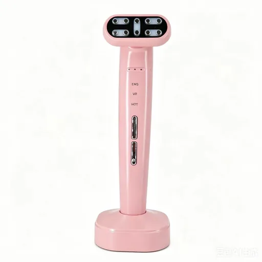 Pink EMS Eye Massager with Heat and Light Therapy - 360 Rotating Head, Multi-Color LED, Vibration Facial Device, USB Rechargeable Skincare Tool for Dark Circles and Puffy Eyes