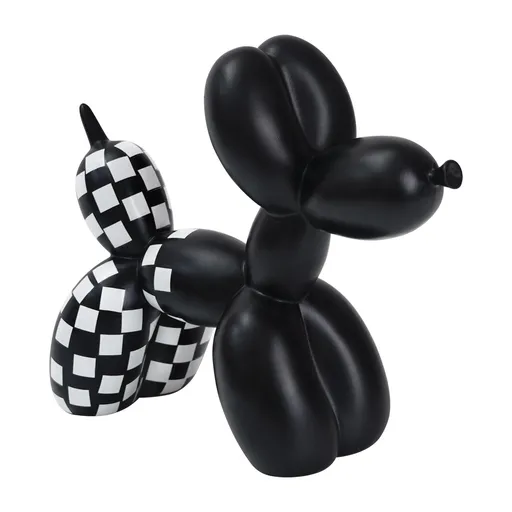 Black and White Checkered Racing Car Pattern Balloon Dog Statue Crafts Living Room Desktop Decorations,Handmade Modern