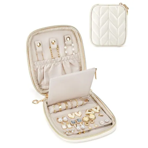 Travel Jewelry Case Jewelry Organizer Storage Roll Rings Necklaces Earrings Bracelets Brooches Watch Small Portable（beige，storage bag only）