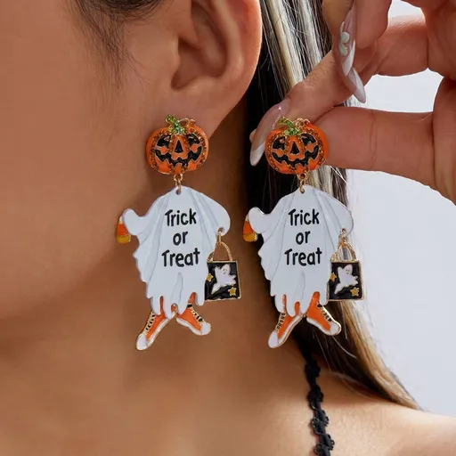 Gothic Tassel Dangle Drop Earrings, Women Halloween & Christmas Pumpkin Ghost Pendant Earrings, Suitable For Party & Daily Outfit, Style‑ER26Y0292‑1