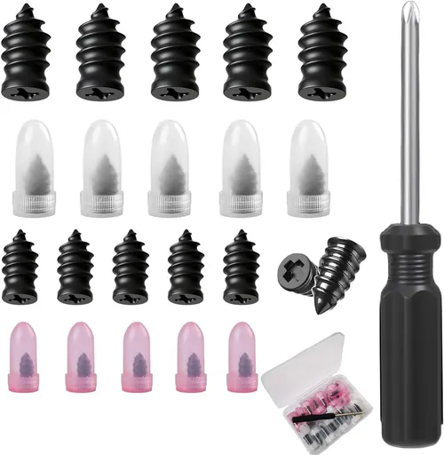 Tire Repair Nails Kit with 2 Sizes, Screw in Tire Repair Plugs with Box and Screwdriver, Fast Self-Service Tire Repair Tools for Car, Motorcycle, Truck, Tractor (20 pcs)