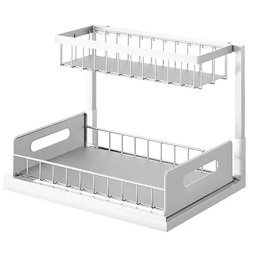 Under Sink Storage Rack Kitchen Cabinet Organizer Adjustable Shelving Unit Home - White