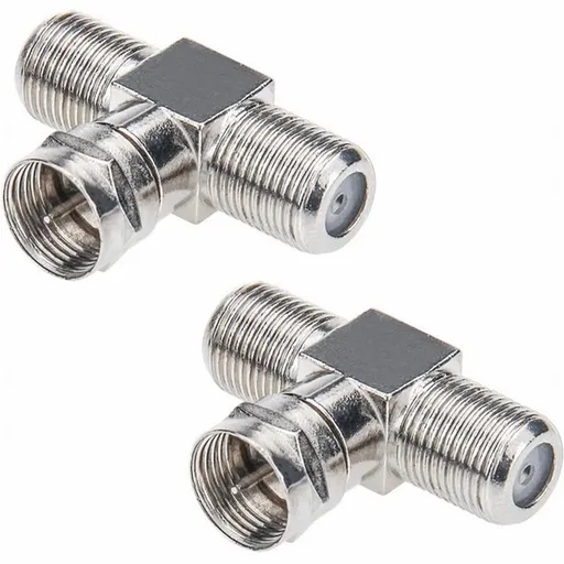 Coaxial Cable Splitter, TV Splitter 2 in 1 Out 2-Pack F Type RG6 Male to 2 F Female 3 Way Cable Splitter Coax T Connector Adapter for Video VCR Antenna Cable Satellite, 2 Pcs, 1.22 Inches 1.22" Silver