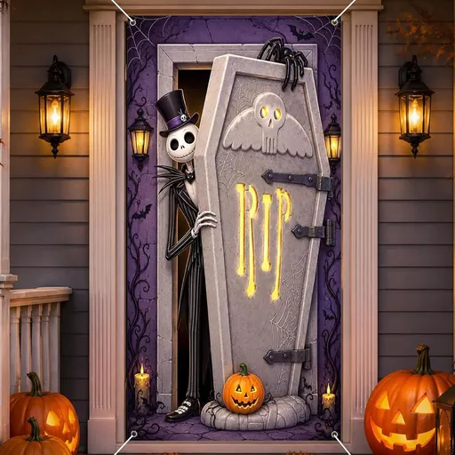 Halloween Scary Ghost Door Cover Decorations Indoor, 3D Door Cover for Halloween Decorations, Scary Home Party Supplies Front Room Decor - Multi-color