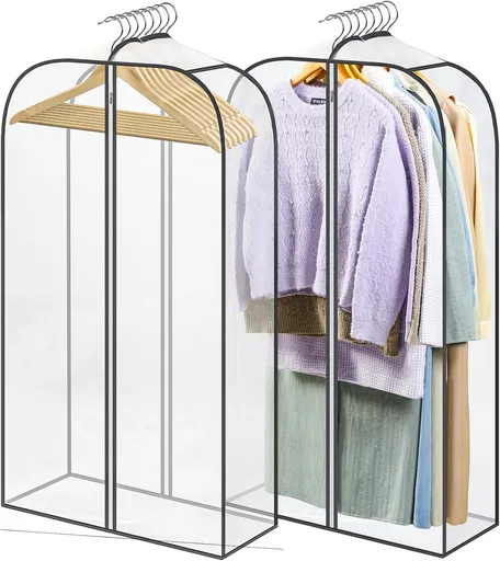 2 Pack Clear Garment Bags for Hanging Clothes with Zippers on Double Sides - 10'' Storage Coat, Dress, and Fur in Closet 40'' Long Suit