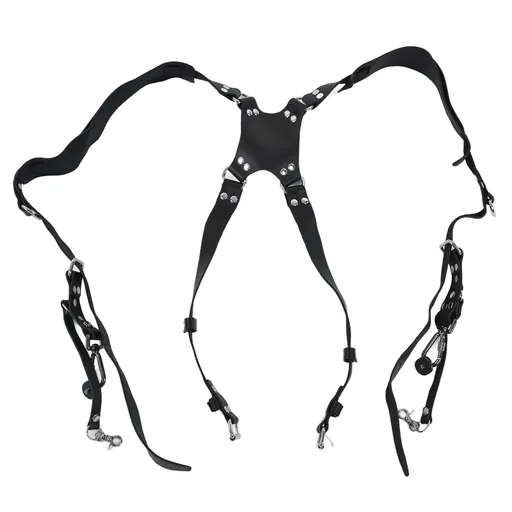 Camera Strap Dual Shoulder PU Leather Harness with D Rings Outdoor Photography Accessories