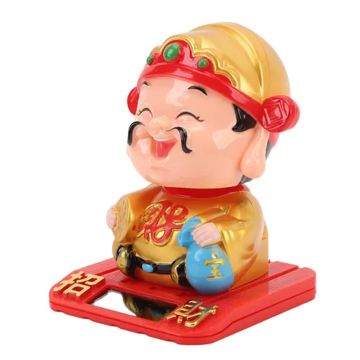 Cai Shen Statue Light Sensing Automatic Nodding Cai Shen Figurine for Office Car Dashboard Hotel Gold