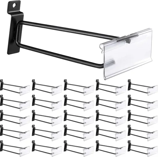 8 Inch Slatwall Hooks with Label Holder Slot Board Accessories Slatwall Panel Display Black Metal Hangers for Garage Shop Retail Display(25 Pcs)