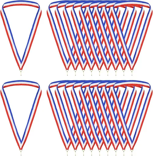 20 Pieces Striped Award Neck Ribbons with Snap Clips, Medal Lanyards for Sports, School Events, Competitions and Prizes, Red White Blue