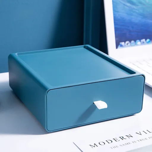 Desktop Storage Box Drawer Design Strong Load Bearing Stackable Desktop Organizer Storage Box for Stationery Blue