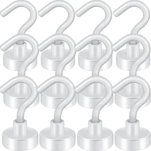 Magnetic Hooks, Cruise Ship Essentials, 30lb+ Heavy Duty Magnetic Hooks for Cruise Cabins, Refrigerator, Grill, Hanging, and Travel | Extra Strong Must-Haves Magnet Hook(White,Pack of 12)