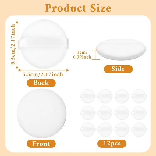 12Pcs White Makeup Puffs, 2 Inch Mini Round Setting Makeup Puffs Reusable Crystal Velvet Beauty Make up Tools for Loose Powders Liquid Foundation Cosmetic Soft Face Blending
