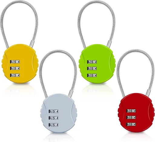 4 Pack Combination Padlock 3 Digit Waterproof Luggage Lock Multicolor