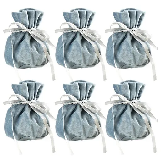 6PCS Velvet Cloth Drawstring Bags Gift Bag Jewelry Ring Pouch Earring Favor - Blue-6PCS