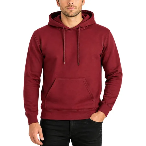 Mens Hoodie 100% Cotton Fleece Pullover Sweatshirt Warm Jumper - Maroon/Burgundy