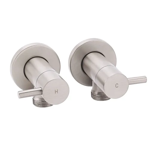 Brushed Nickel 1/4 Turn Twin Washing Machine Tap Set Wall Mounted Hot Cold Valve