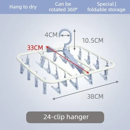 Folding Clothes Hanger with 24 Clips, Foldable Multi-clip Hanger, Underwear and Socks Drying Rack—Blue