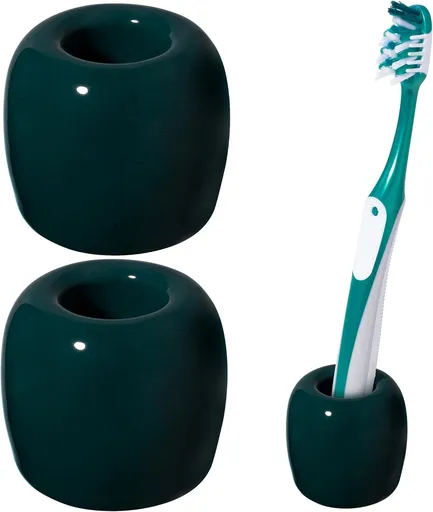 Ceramic Toothbrush Holders for Bathrooms, Sleek Tooth Brush Holder Toothbrush Stand Tooth Brushing Holder, Portable Bathroom Accessories Organizer, Dark Green, 2 Pack