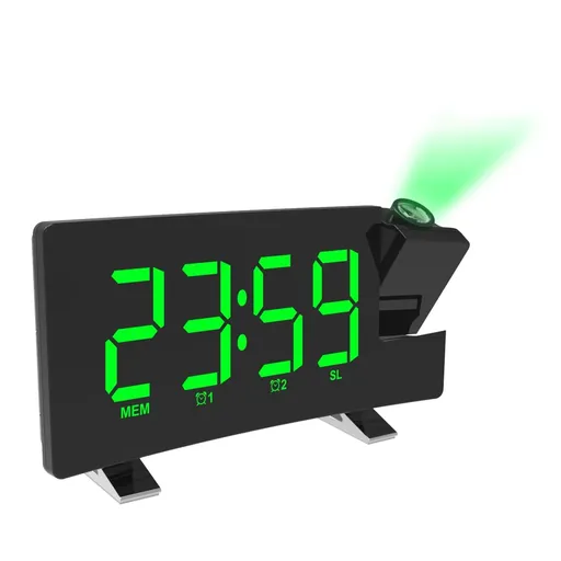 Projection Alarm Clocks for Bedrooms with Radio, USB Charging Port, Auto Dimmer, Dual Alarm Clock for Heavy( Color : Green Text )