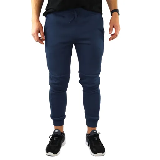 Mens Skinny Track Pants Joggers Trousers Gym Casual Sweat Cuffed Slim Trackies Fleece - Navy