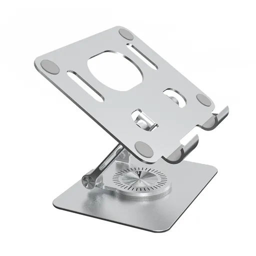 Foldable Aluminium Tablet Stand with Adjustable Height and Viewing Angle, Ventilated Holder for Tablets and Phones, Silver
