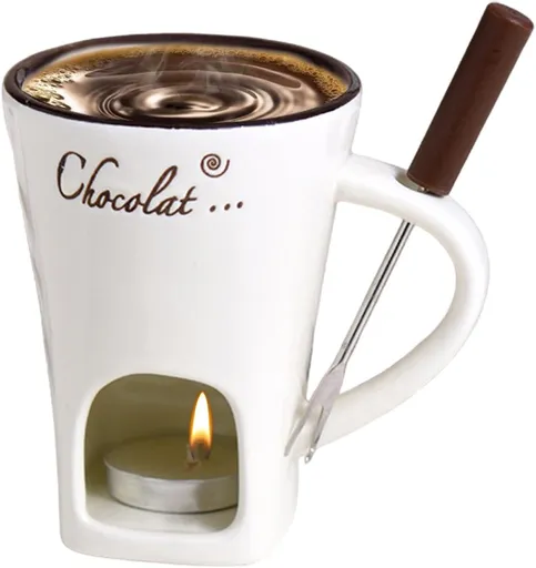 Tealight Fondue Set, Ceramic Melting Pot for Chocolate and Dessert Beige