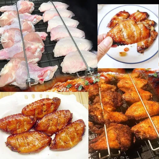2PCS Wing Chicken Rails,Clamping Wing Rails for Grilling Chicken Wings,Chicken Wing BBQ Fork,Wing Rails for Chicken Wings