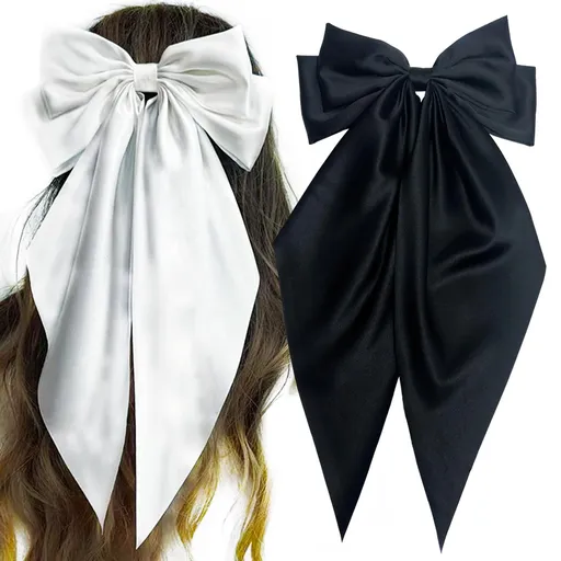 Hair Bows for Women 2 Pcs Big Hair Bows Hair Ribbons Oversized Long Tail, Hair Bow Large Hair Ribbon Barrettes Metal