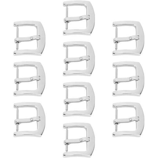 10PCS Pin Buckle Watch Clasp, Stainless Steel Metal Strap Buckle for DIY Leather Belt and Watchband Replacement, Silver Finish