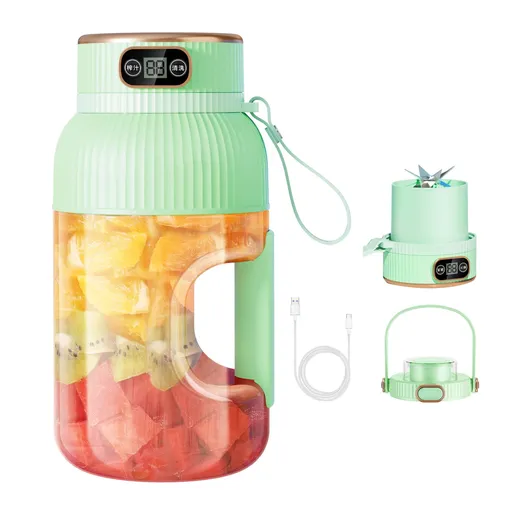 Portable Electric Mixing Cup, Stainless Steel & Glass Body, Squeeze Bottle for Protein Shakes, Juices, Gym Drinks, Rechargeable, Green, 1200 mL