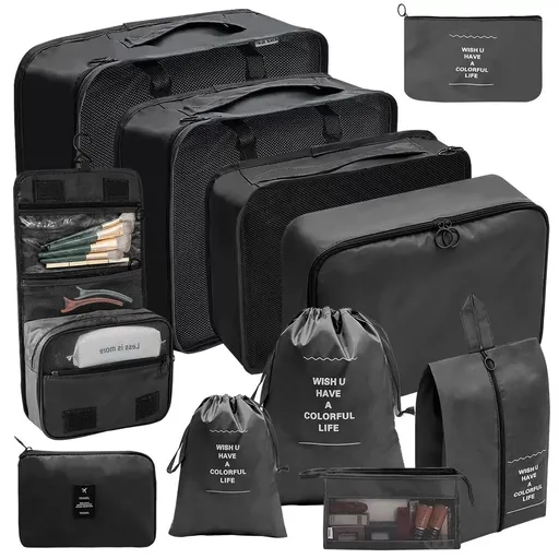 8 Piece Travel Storage Bag Set Modular Design Red Water Resistant
