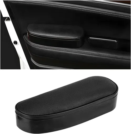Car Armrest Support Cover, Leather Adjustable Car Armrest Support Left Elbow Pad Extender, Comfortable Car Side Door Armrest Pillow with Storage Box Relieves Driver Arm Fatigue (Black, Style 2)