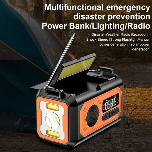 Emergency Crank Weather Radio with NOAA Weather Alert 12000mAh Solar Hand Crank Portable AM/FM/WB Radio with 3 Modes Flashlight / Reading Lamp / Cell Phone Charger / SOS / Headphone Jack / Compass for Home Camping and Emergency
