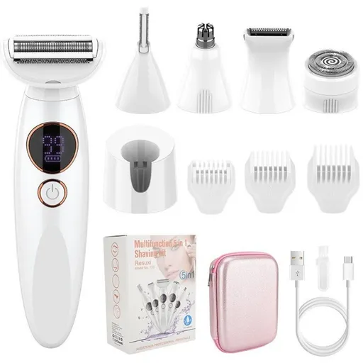 5, in Body, Eyebrows Bikini Line Intimate Trimmer, 1 Electric Shaver for Women, IPX7 Waterproof Bikini Trimmer with USB Charging Station for Face