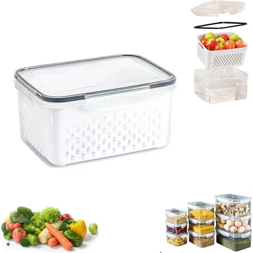 Containers with Removable , Food Storage Containers with Lids, Stackable Clear Fridge Organizer Containers, Airtight Fruit and Vegetable Storage Boxes for Refrigerator