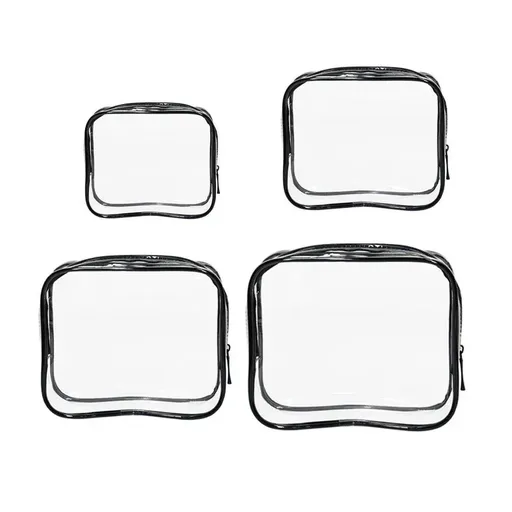4pcs Durable PVC Cosmetic Bags Easy to Clean Multiple Sizes and Colours 9 Shades - 4pcs-Black