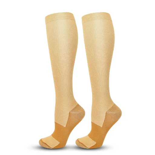 Two-Tone Nude Compression Calf Socks Size S/M (35-38) | Halloween Natural Chic Gift | Slim Two-Tone Nude Calf Support Socks for Travel Commute