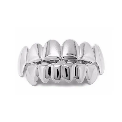 2-pack Silver Grillz Compatible with ASAP Hip Hop Bling Jewelry for Teeth