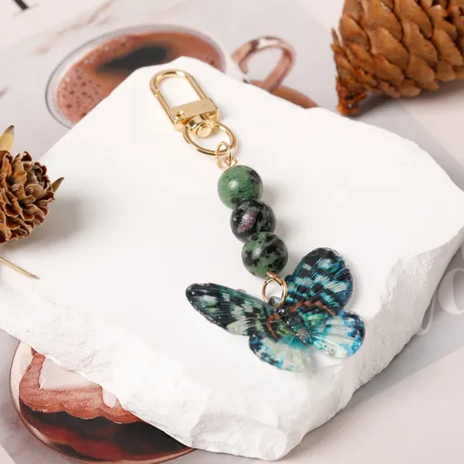 Crystal Butterfly Keychain Set,green lepidolite