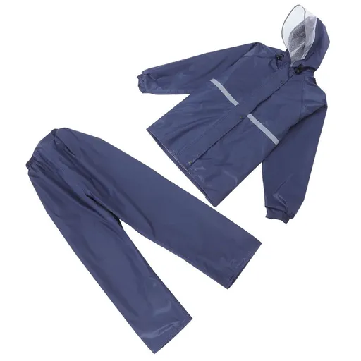 Reflective Motorcycle Rain Suit in Navy Oxford Fabric with Breathable Mesh, Unisex Outdoor Gear
