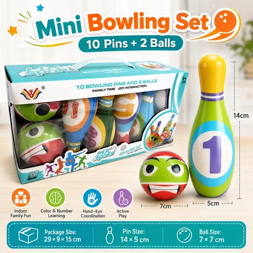 Mini Bowling Set 10 Pins 2 Balls Indoor Outdoor Family Party Game Soft Bowling Toy Set Small Size Sports Activity Set for Home Garden Recreation and Fun Entertainment
