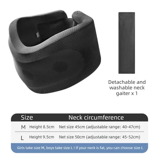 Black Adjustable Cooling Jelly Core Neck Brace with Washable Cover - 3D Hollow Cervical Collar for Posture & Forward Head Correction (M Size)