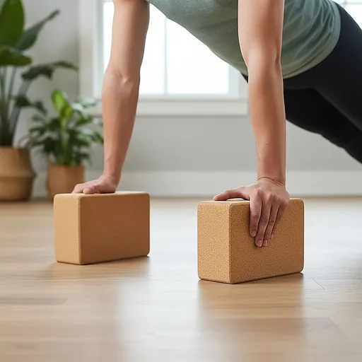 2 x Cork Yoga Block Set Natural Exercise Brick Support for Balance, Stretching and Stability